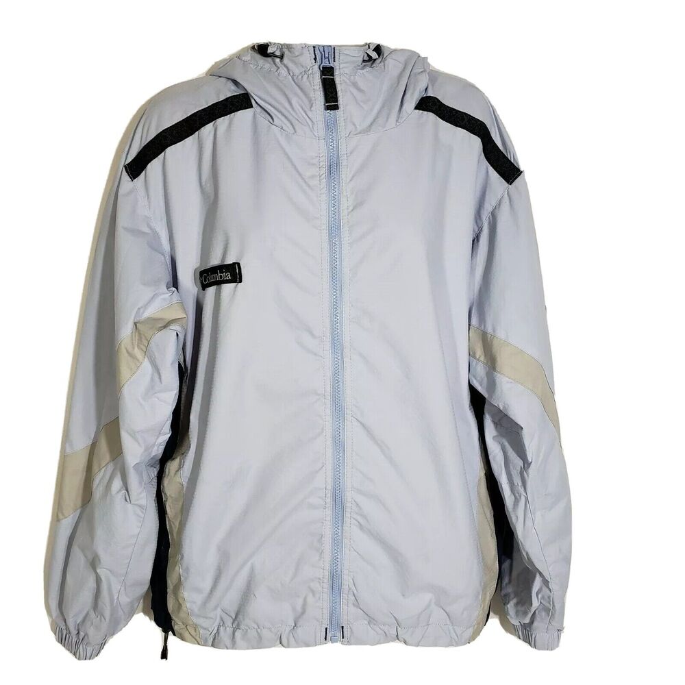 Columbia Sportswear Company Women's Windbreaker Jacket Medium Hooded Blue Zip Up